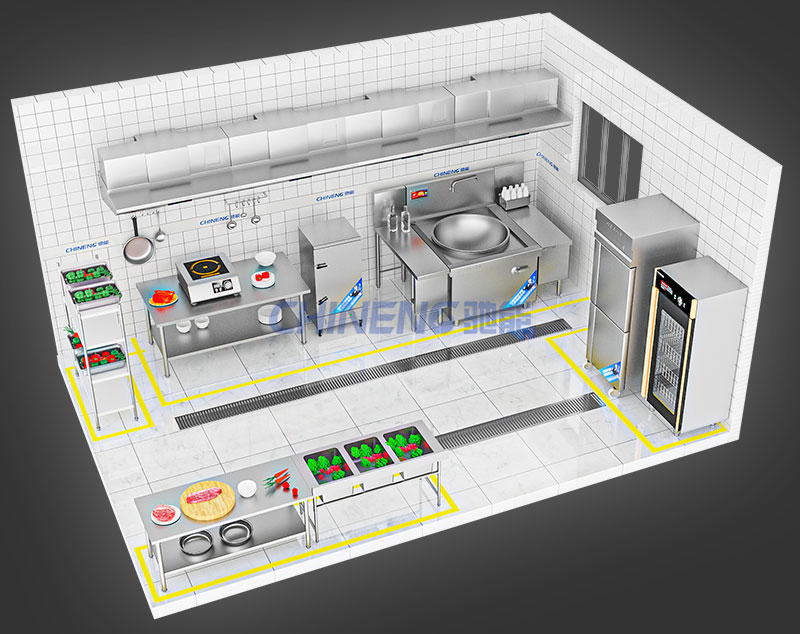 20-50Unit Canteen Kitchen 3D Rendering