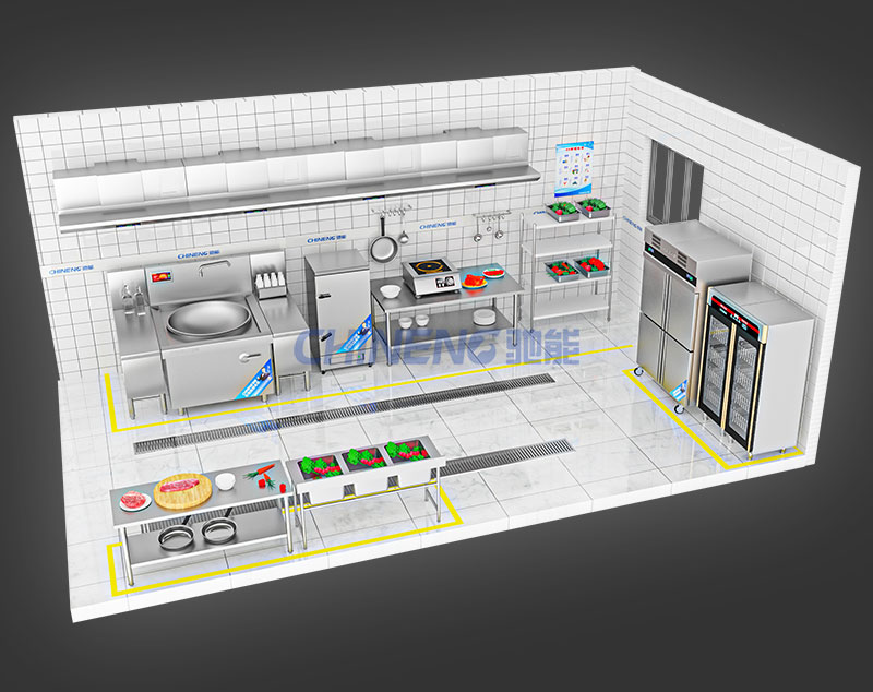 20-50Unit Canteen Kitchen 3D Rendering