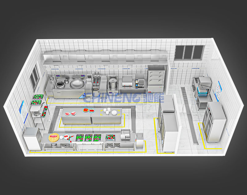 20-50Unit Canteen Kitchen 3D Rendering