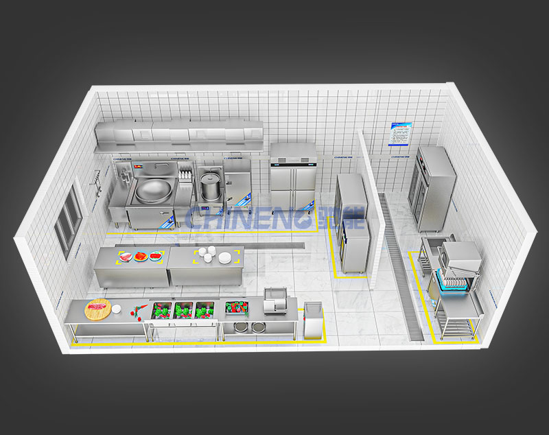 20-50Unit Canteen Kitchen 3D Rendering