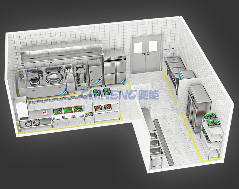 50-100Unit Canteen Kitchen 3D Rendering