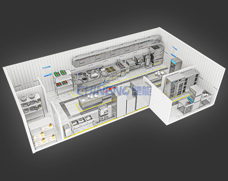 50-100Unit Canteen Kitchen 3D Rendering