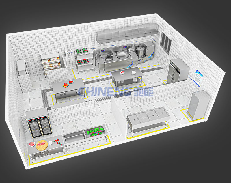 100-150Unit Canteen Kitchen 3D Rendering