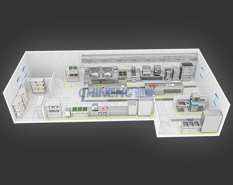 100-150Unit Canteen Kitchen 3D Rendering