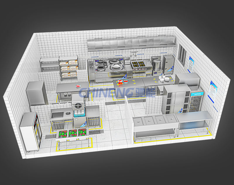 100-150Unit Canteen Kitchen 3D Rendering