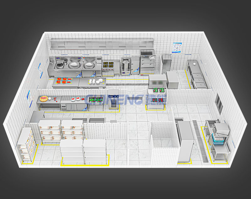 150-200Unit Canteen Kitchen 3D Rendering