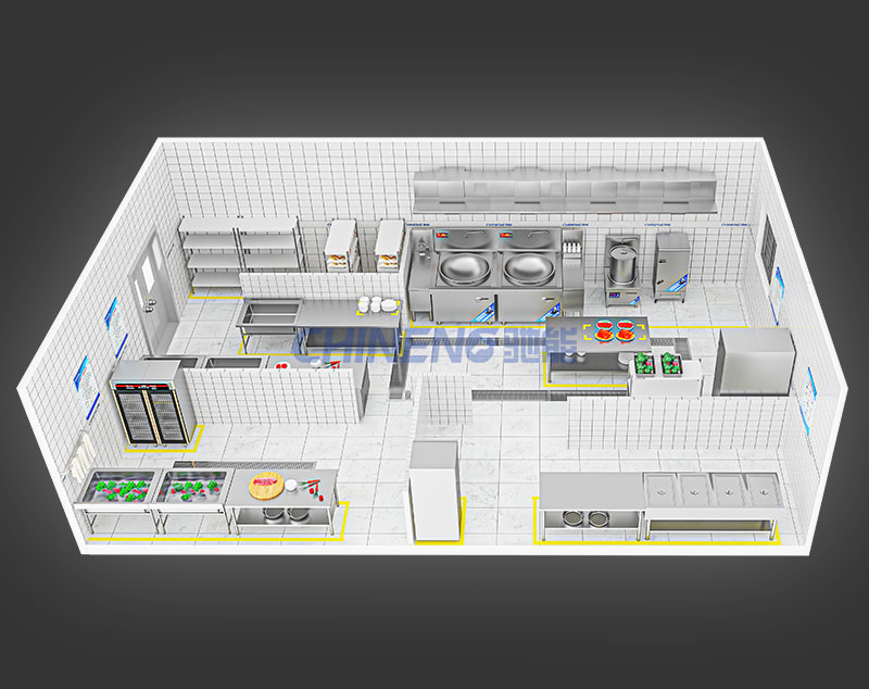 150-200Unit Canteen Kitchen 3D Rendering