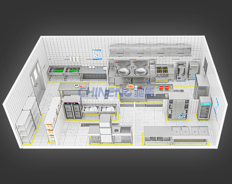 150-200Unit Canteen Kitchen 3D Rendering